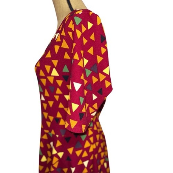 LuLaRoe Nicole Dress 2XL Maroon Geometric Fit Flare Stretch Casual Skater - Picture 5 of 9